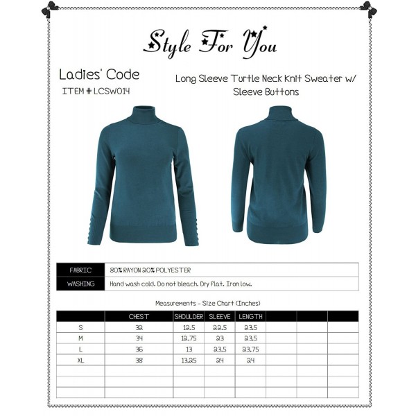 Ladies' Code Women's Long Sleeve Turtle Neck Knit Sweater w/Sleeve ...
