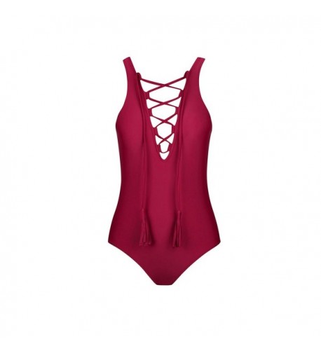 Front Strappy Swimsuit Bathing Winered M