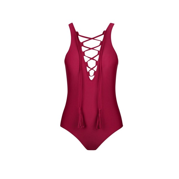 Front Strappy Swimsuit Bathing Winered M