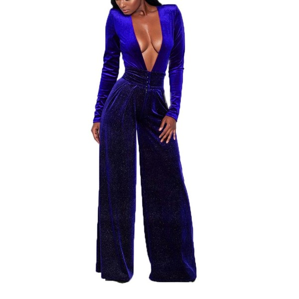 Elegant Velvet V Neck Jumpsuit Clubwear