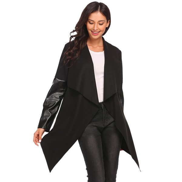 Women's Asymmetrical Hem Leather Sleeve Patchwork Lapel Open Cardigan ...