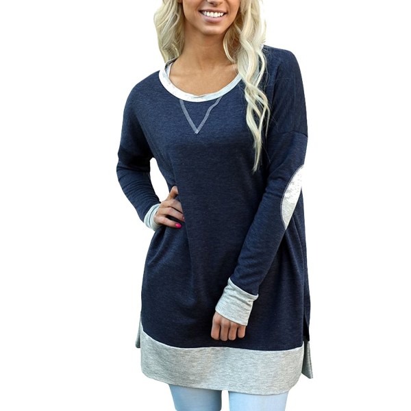 Womens Casual Crewneck Long Sleeve Color Block Tunics Sweatshirt Jumper ...