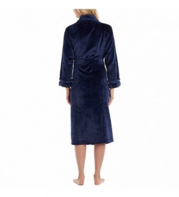 Soft Plush Fleece Wrap Bath Robe with Wave Detail for Women - Navy ...