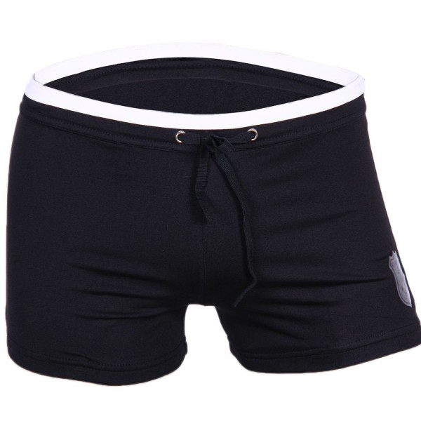 Men's Fashion Swimming Trunks Boxer Brief - Black With White - CS120YT56JN