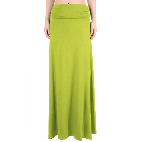 Women's High Waisted Fold Over Maxi Skirt - Avocado - CZ11IWUDAWB