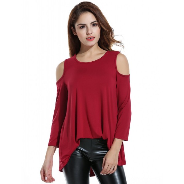 Women's Cold Shoulder 3/4 Sleeve Solid Casual Loose Tunic Blouse Tops ...