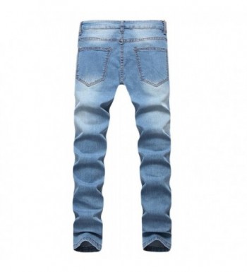 Men's Blue Slim Skinny Fit Distressed Ripped Elastic Tapered Leg Denim ...