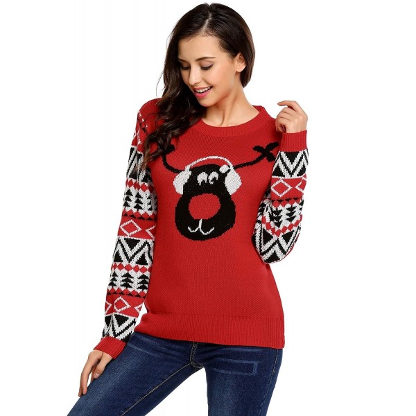 Women's Ugly Christmas Sweater Patchwork Sleeve with Reindeer - Red ...