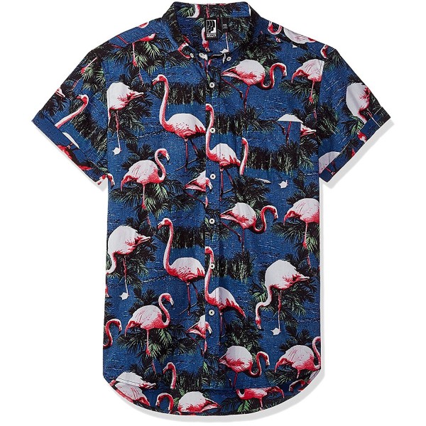 Men's Hawaiian Aloha Shirt Vintage Casual Button Down Tee - Navy/Pink ...