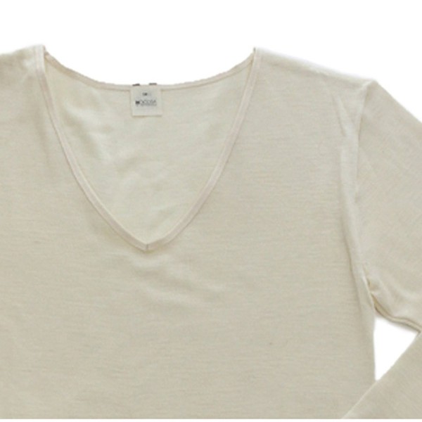 Hocosa Women's Long-Underwear Shirt- Long Sleeve- V-neck- in Organic Merino  Wool - Natural White - CN112K9DWFL