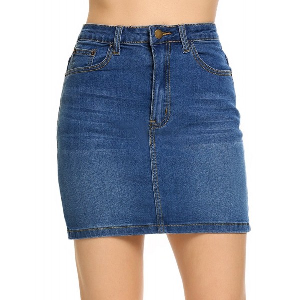 Women Stretch Denim Mini Skirt - Dark Blue - CC187YUCEXA