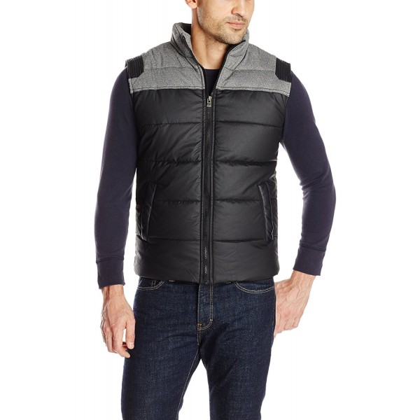 X-Ray Men's Slim Fit Puffer Vest with Faux-Leather Trims - Black ...