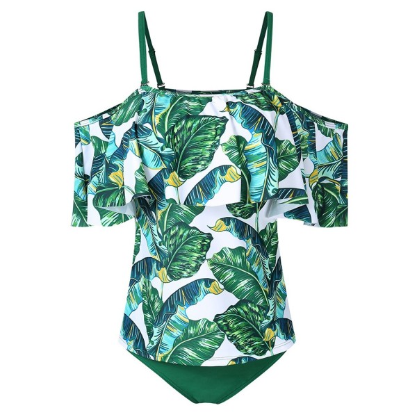 Womens Bathing Suit Off Shoulder Boho Flounce Swimsuit Leaves Printing ...