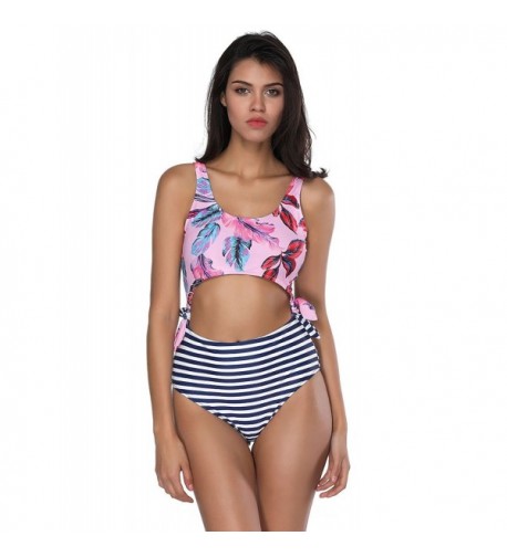 SUNGIFT Swimsuit Striped Butterfly Stitching M