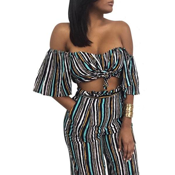 Glamaker Womens Shoulder Striped Jumpsuit