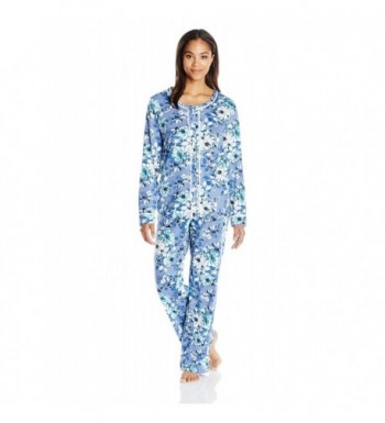 Women's Cotton Pajama With Braided Trim - Blue Floral - C812HVFNKKF