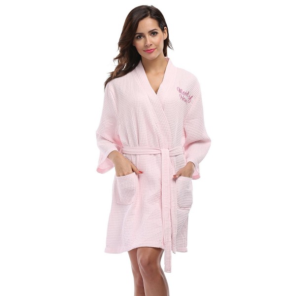 VogueBridal Waffle Kimono Embroidered Bathrobe