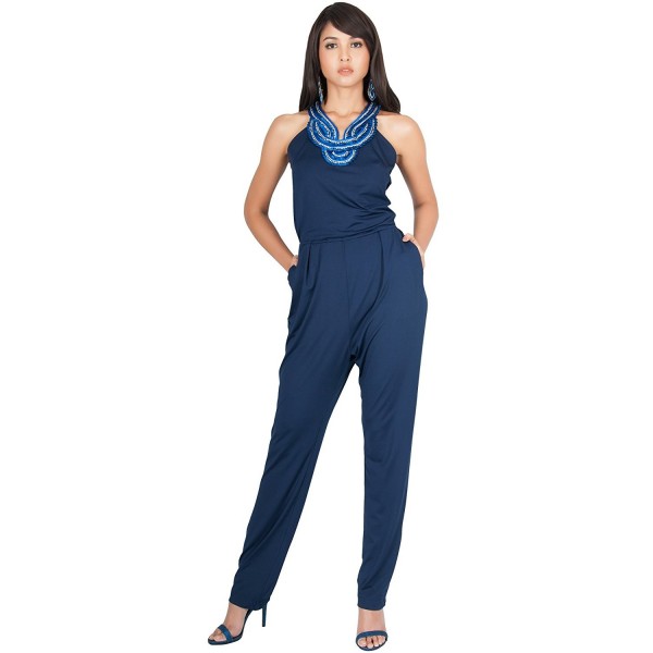 Womens Sleeveless Long Cute Sexy Cocktail Party Pantsuit Jumpsuit Romper -  Navy Blue - CV18255Z228