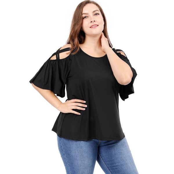 Agnes Orinda Women's Plus Size Strappy Cold Shoulder Trumpet Sleeves ...