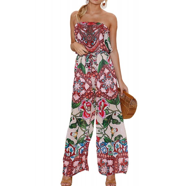 Womens Off Shoulder Floral Print Strapless Jumpsuit Wide Leg Rompers ...