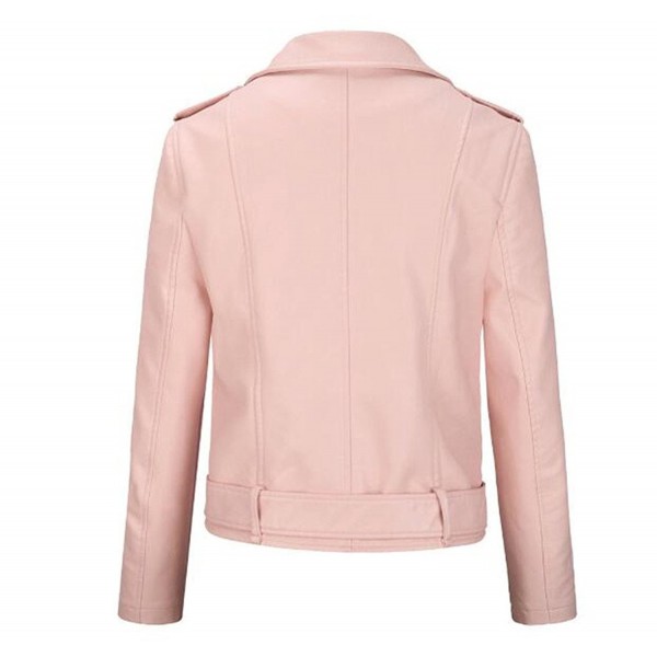Faux Leather Zip Up Moto Biker Cropped Jacket - Pink - CQ186S9HNRA