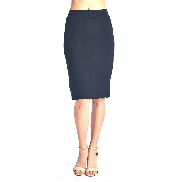 ReneeC. Women's Bodycon Fitted Elastic Waist Midi Office Skirt - Black ...