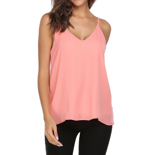 Women Casual V-Neck Chiffon Spaghetti Straps Tank Top - Pink - CK185445E3Q