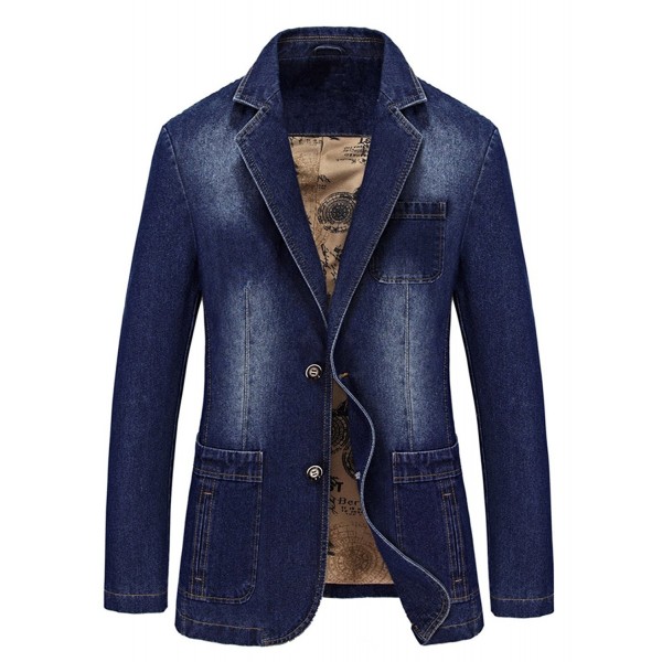 MOGU Mens Button Denim Blazer