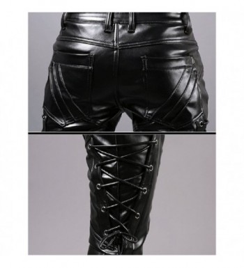 Men`s Rock Steampunk Lace Up PU Leather Pants Slim Fit - Black ...