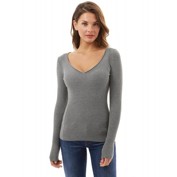 Women's Ribbed Pullover Sweater - Gray - C612MX6BSZK