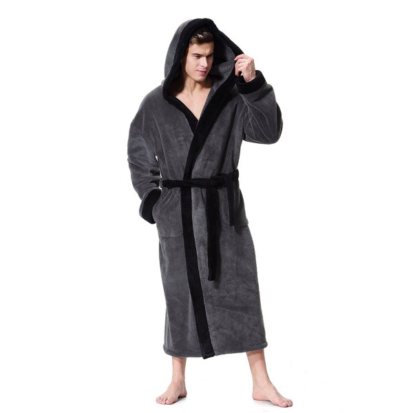 Men's Hooded Bathrobe by Gray/Black Soft Spa Kimono Shawl Collar Hooded ...