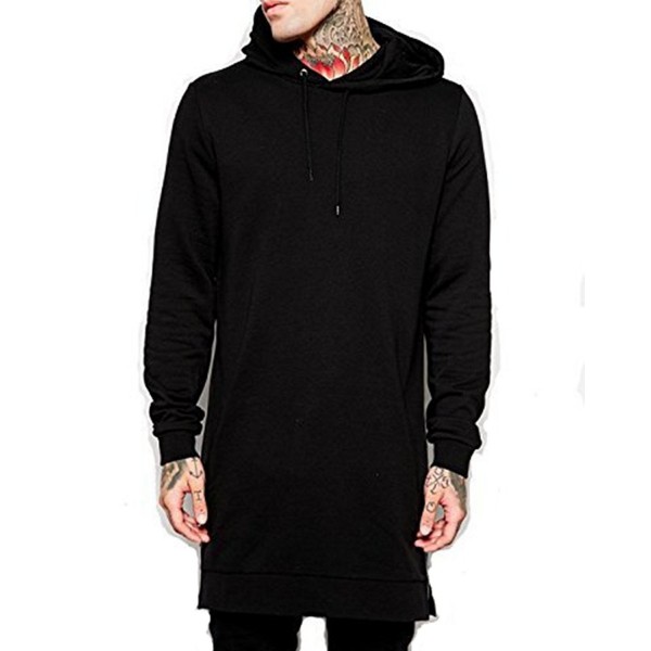 Men's Hipster Hip Hop Longline Pullover Hooded Sweatshirt - Black ...