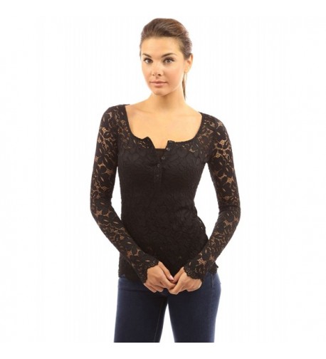 PattyBoutik Womens Henley Sleeve Scalloped