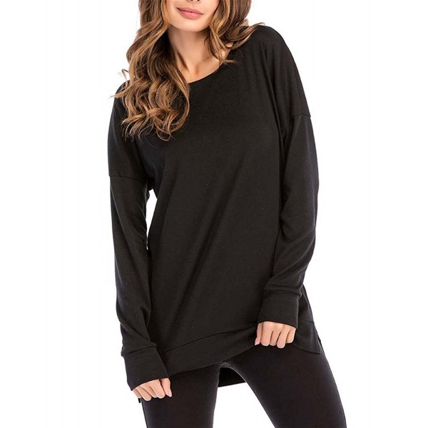 Women's Long Sleeve Side Split Solid Color Loose Casual Pullover Tunic ...