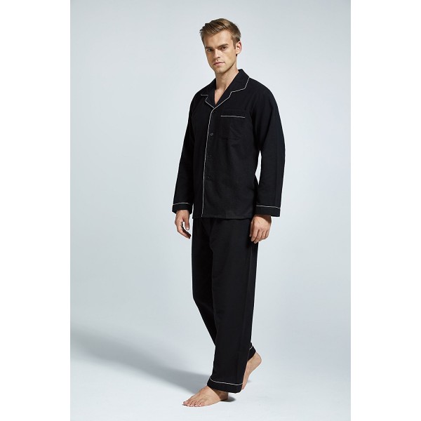 Flannel Pajama Cotton Sleepwear Candice - Black With White Piping ...