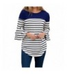 FISACE Womens Ruffle Striped Crewneck