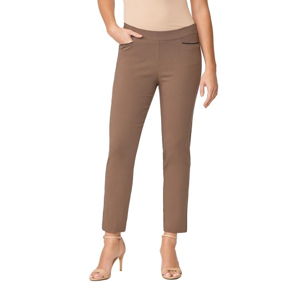 Woven Leather Trim Tapered Ankle Pants - Mocha - CU18904DUG3