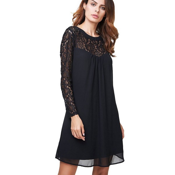 Women's Lace Patchwork Casual Mini Chiffon Dress - 6556 - CF12KJKSLGR