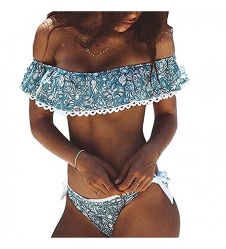 Womens Floral Ruffled Shoulder Swimsuit