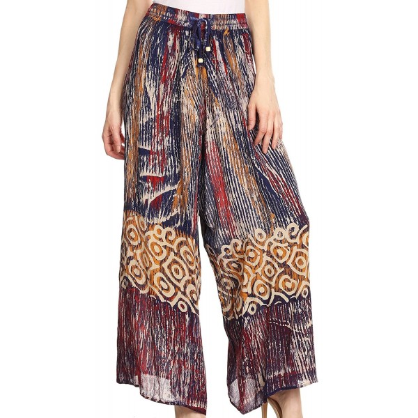 Julia Batik Palazzo Wide Leg Pants With Elastic Waistband - Blue ...