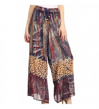 Julia Batik Palazzo Wide Leg Pants With Elastic Waistband - Blue ...