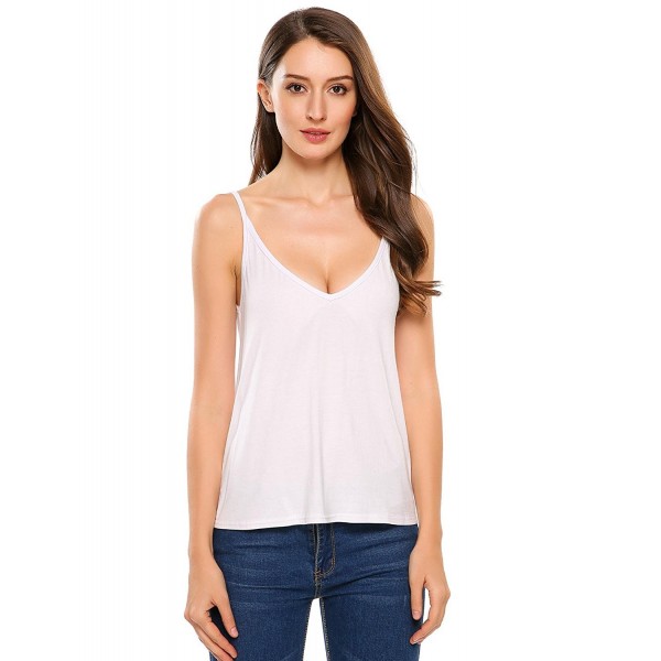 Womens Casual Loose Cotton V Neck Camisoles Cami Tank Tops - S-XXL - White  - CY185AIWSMS