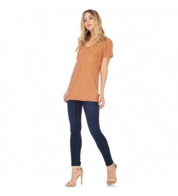 Womens Casual Slub Burnout Sexy V-Nk T-Shirt Top w/ Pocket - Camel ...