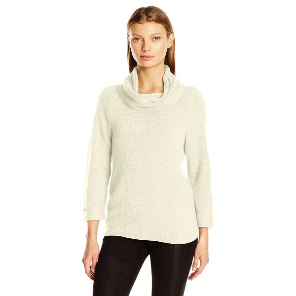 Women's 3/4 Slv Cowl Neck Textured Pullover Sweater - Lamb - C312HVKDTVZ