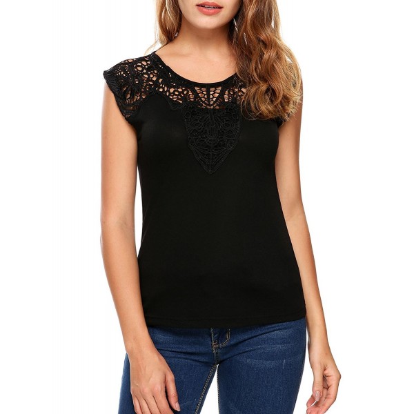 Women's Vest Tunic Tops Comfy Casual Blouse Patchwork Floral Lace ...