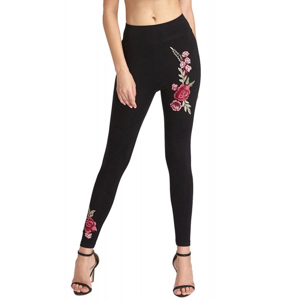 SweatyRocks Womens Floral Embroidered Leggings