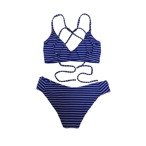 Blue Stripes Strappy Bikini Set Women Swimsuit Swimwear Bathing Suits ...