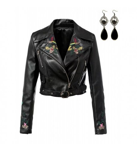 Sitengle Women Leather Jacket Embroidery