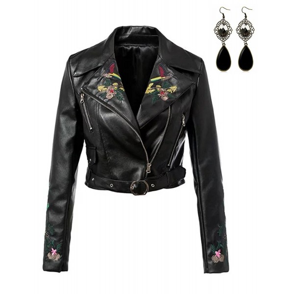 Sitengle Women Leather Jacket Embroidery