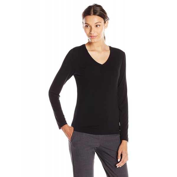 Women's Long-Sleeve Super Soft V-Neck T-Shirt - Black - C211Y9RPC9V